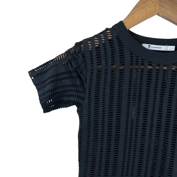 T by Alexander Wang Mesh Overlay Black Bodycon Dress XS LBD Edgy - Picture 3 of 11